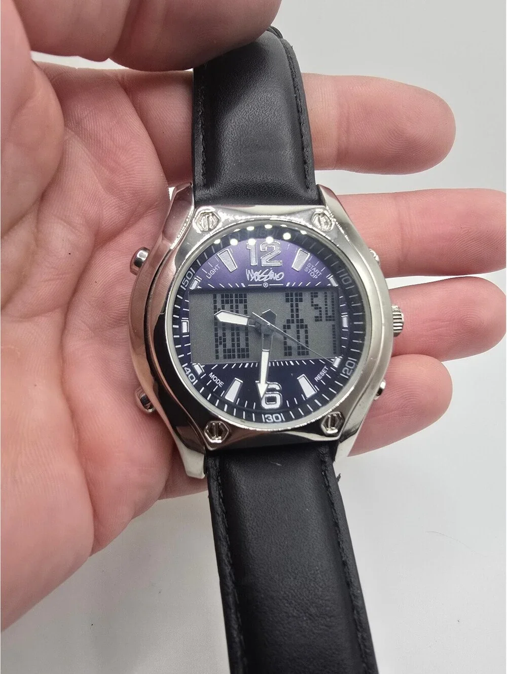 Mossimo Analog-Digital Quartz Watch Blue Dial Black Leather Strap 40mm 5 ATM